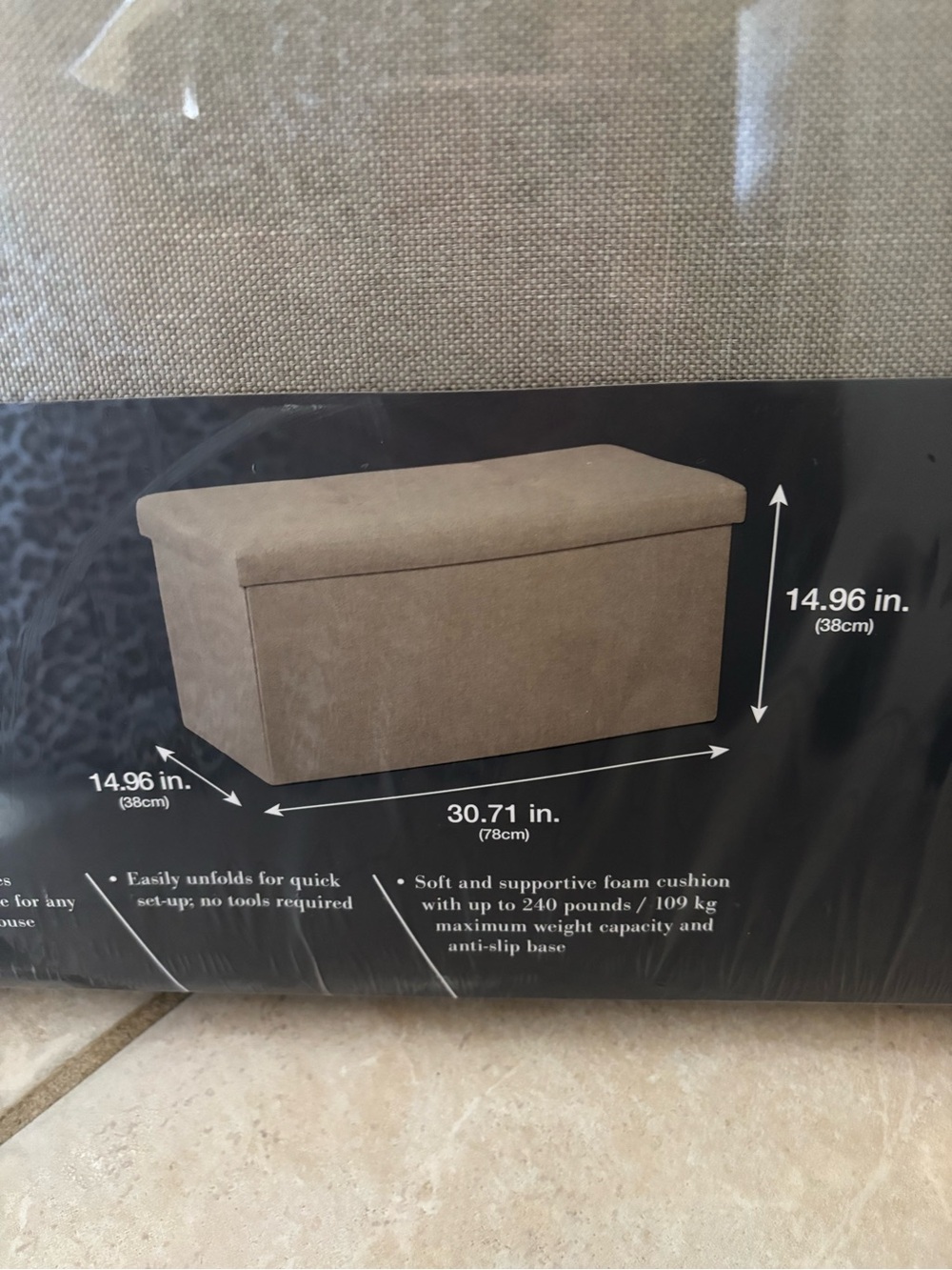 Storage Ottoman Bench - Taupe Fabric Upholstery